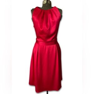 CELINE Red Satin Halter Dress Backless Fit Flare Cocktail Party Luxury Size 12
